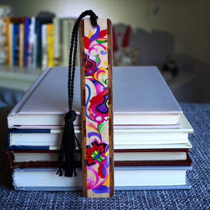 Mitercraft - Wholesale Bookmark - Floral Bright Colorful Flowers Handmade Wooden Bookmark2