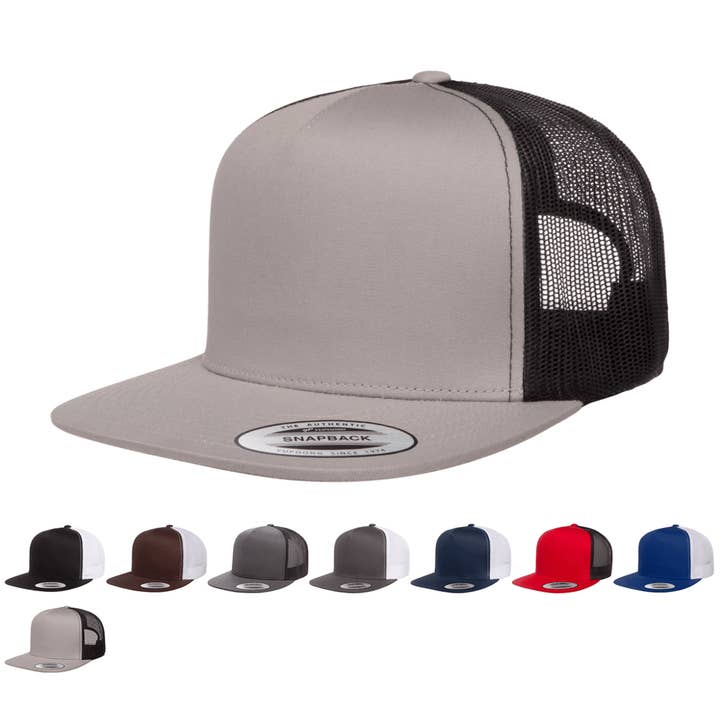 The Park Wholesale - Vendita all'ingrosso Cappellino da camionista - Unisex - Yupoong 6006T Classic Trucker Snapback Hat, berretto piatto con retro in rete, colori bicolore - YP Classics®6