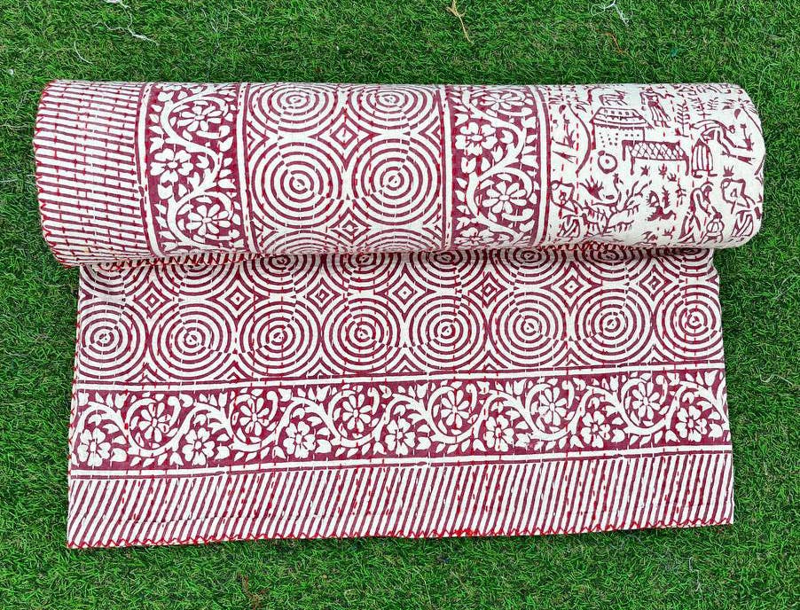 bhavnas boutique – wholesale Quilt – Printed Kantha Quilt Indian Cotton Queen Size Bedding Quilts3