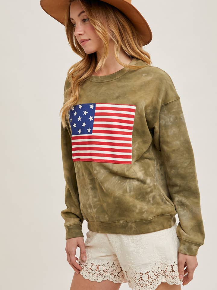 Bluivy - Wholesale Sweatshirt - Women's - US FLAG TIE-DYE SWEATSHIRT PULLOVER - 4TH OF JULY14