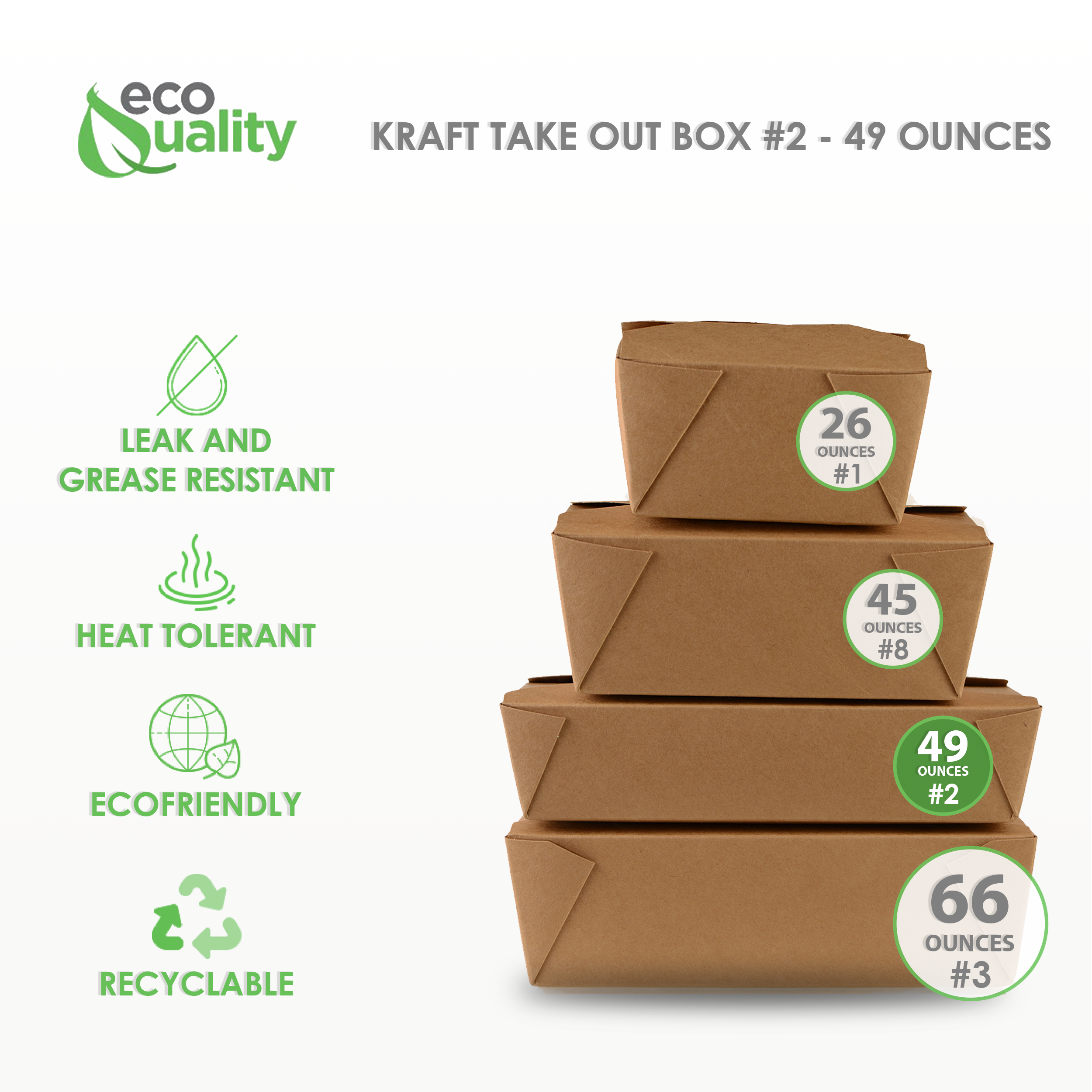EcoQuality - Wholesale Food Storage Container - 49Oz Kraft Folded Paper Take Out Containers - Microwavable2