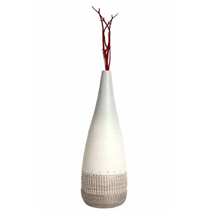 27-inch-T Handwoven Bamboo & Seagrass Floor Vase for Home for wholesale by Quickway Imports