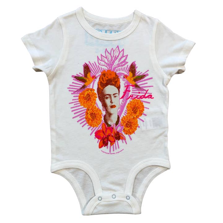 Grenouillère Souci Frida Kahlo - Blanc pour la vente par Rowdy Sprout