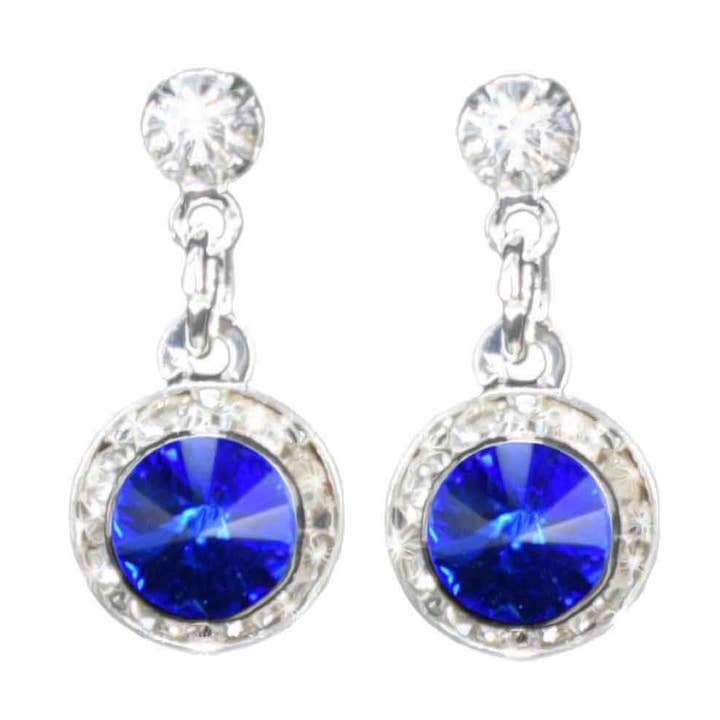 Brincos Pendente de Rodela de Safira Prateada (20008-104) por atacado de Cool Crystals