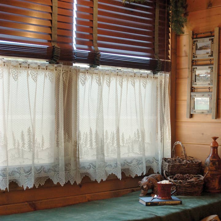 Pinecone 60x30 Ecru Sheer Lace Tier Curtain for wholesale by Heritage Lace