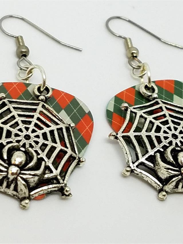 Pendientes de púa para guitarra con diseño de telaraña con forma de araña para venta al por mayor de Simply Raevyn
