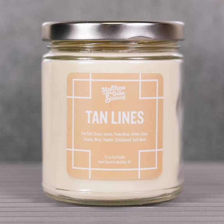TAN LINES - 7.2 oz LGBT+ Soy Wax Jar Candle for wholesale by Matthew Dean Stewart