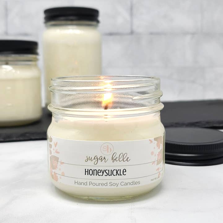 Honeysuckle Mason Jar Soy Candle for wholesale by Sugar Belle