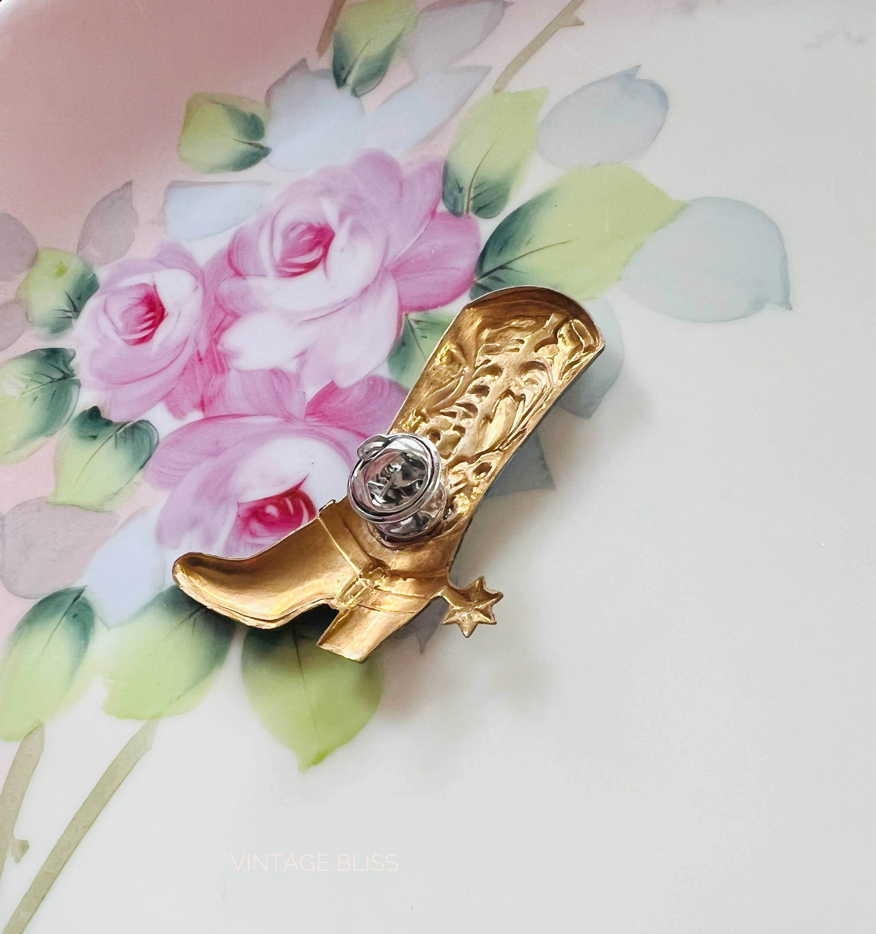 Vintage Bliss - Wholesale Hat Accessory - Women's - Western Turquoise Brass Cowboy Boot Hat Pin1