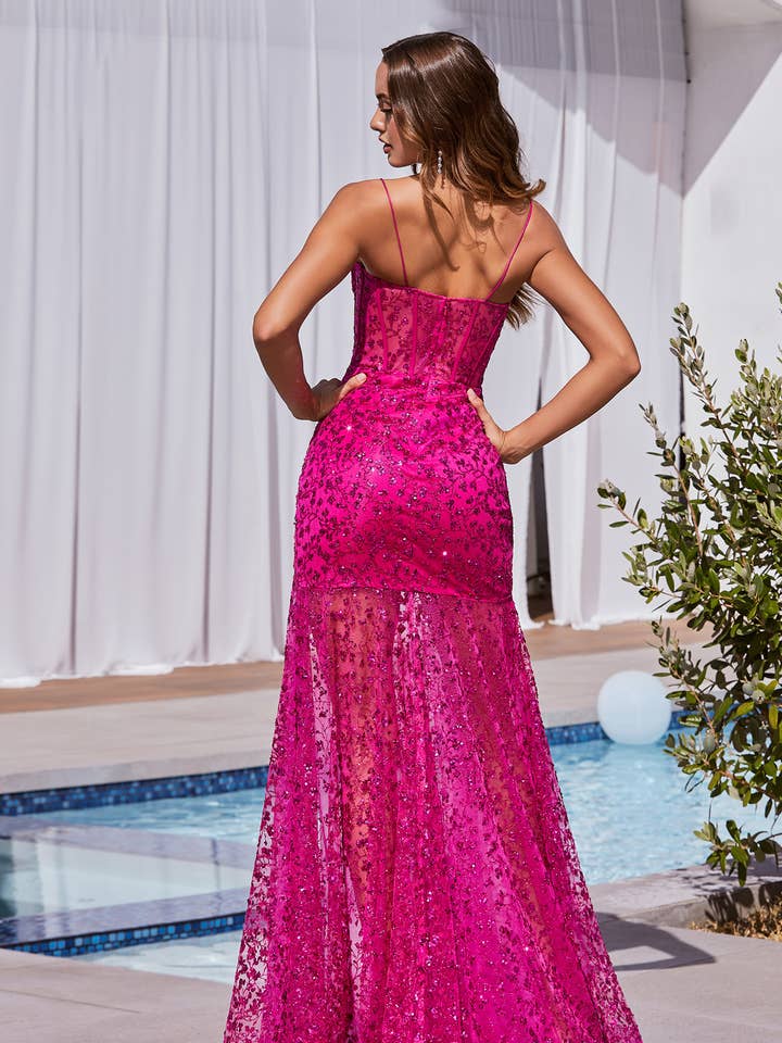 Ladivine by Cinderella Divine - Wholesale Gown - Women's - GLITTER PRINTED FITTED GOWN