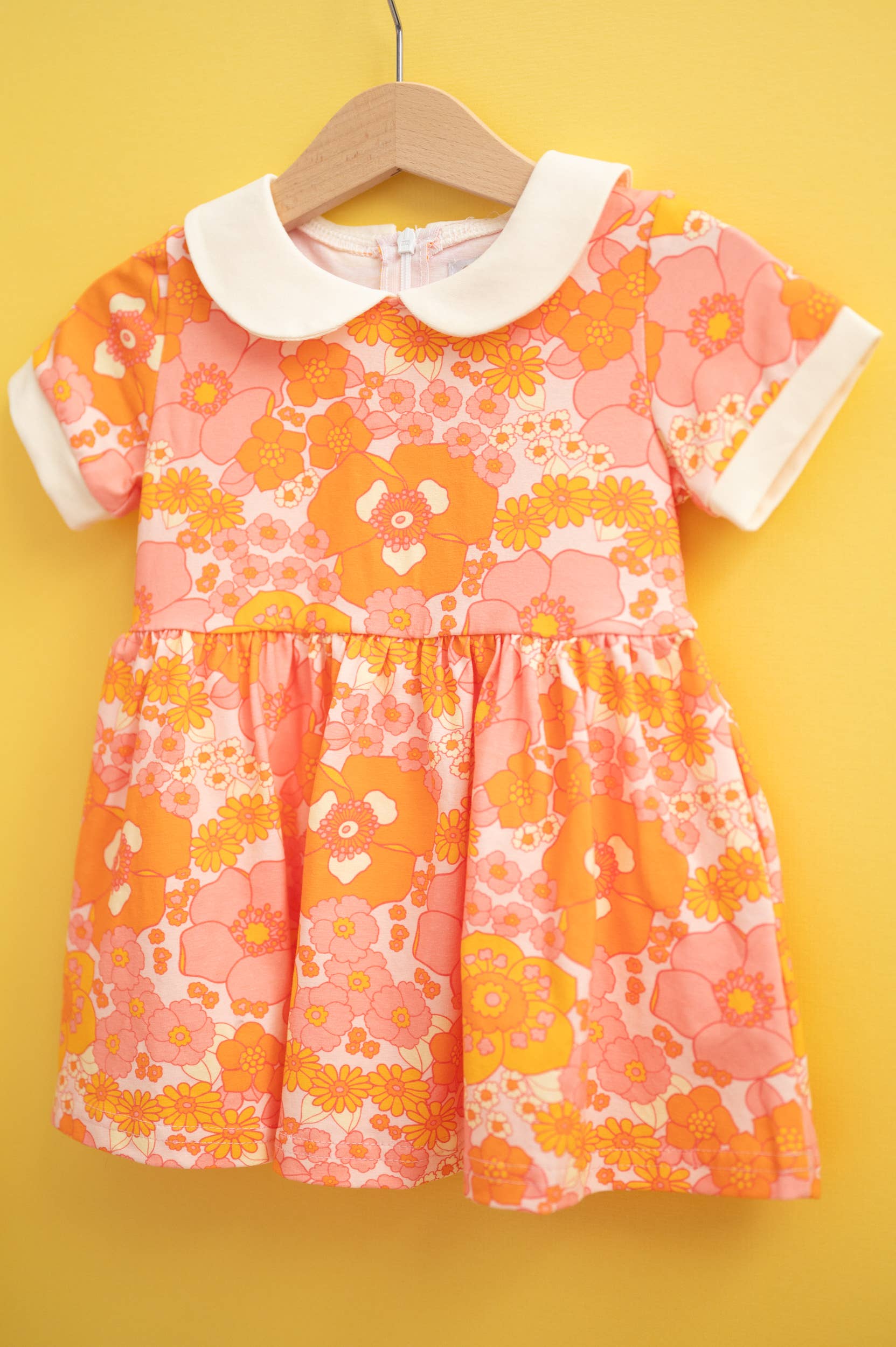 Strawberry Jam Kids - Wholesale Dress - Kids - Girls' Mod Collar Dress in Orange and Pink Flower Power 0