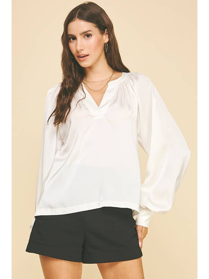 PINCH - Wholesale Blouse - Women's - V-NECK WOVEN BLOUSE TOP - 6183T