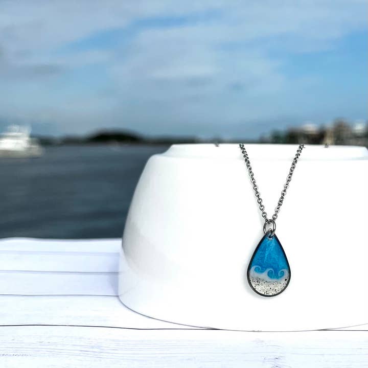 Sandy Beaches Shop - Wholesale Pendant/Charm Necklace - Custom Sand Rain Drop Wave Necklace | Beach Sand