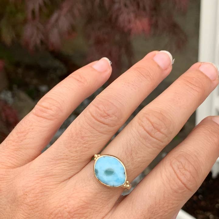 Emily Amey Jewelry - Wholesale Cocktail/Statement Ring - Larimar ring in 14k yellow gold and sterling silver