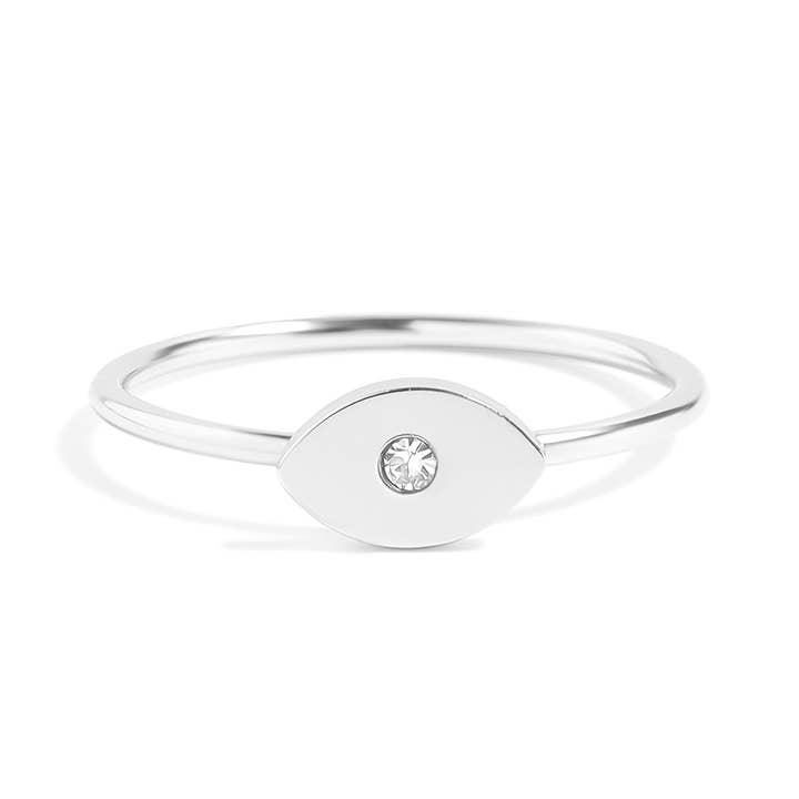 WJW - Wholesale Band/Stacked Ring - 18K Gold PVD Stainless Steel CZ Stone Evil Eye Symbol Ring / ZRJ00041