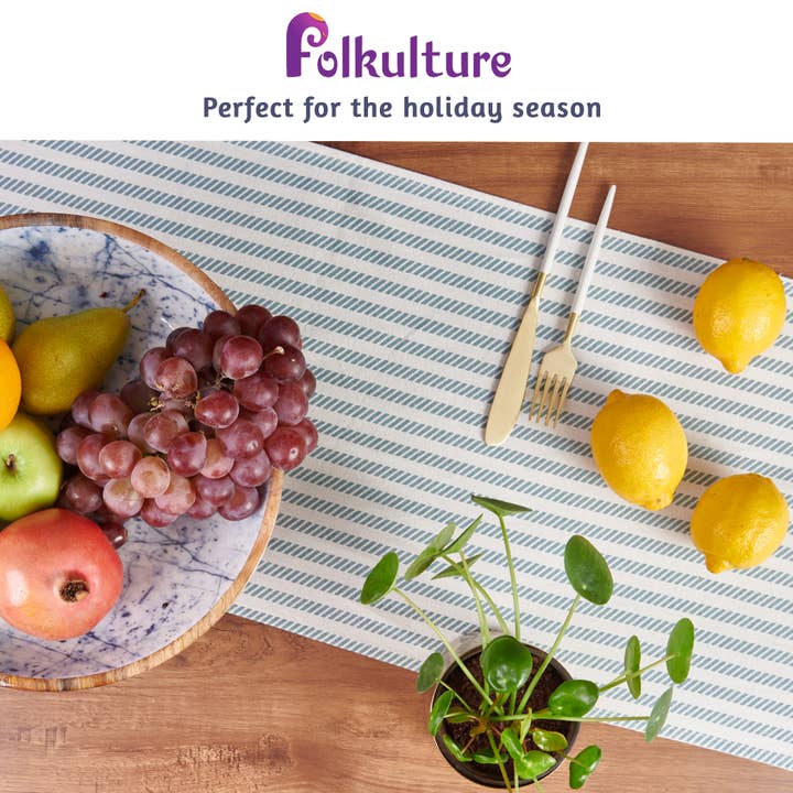 Blue Stripe Table Runner 36 inch, 100% Cotton, With Tassels for wholesale on Faire2