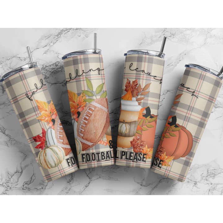 Queda Leaves & Futebol Por favor 20oz Skinny Tumbler por atacado de Dogwood Graphics & Design