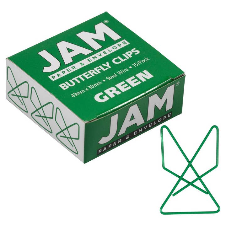 JAM Colorful Butterfly Clips, Green Paper Clamps, 15/Pack for wholesale by JAM PAPER