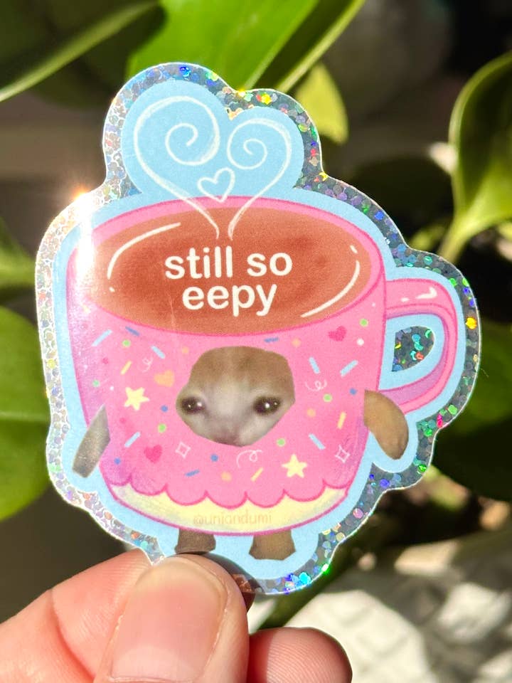 Sleepy Coffee Cat Sticker | Cat Meme Funny StickerĀ for wholesale by Uni & Umi