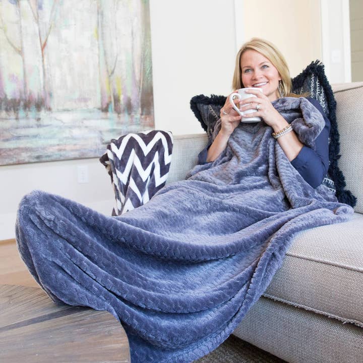 Blanket With a Foot Pocket in Dark Sultry Smoke for wholesale by PediPocket: The Foot Pocket Blanket