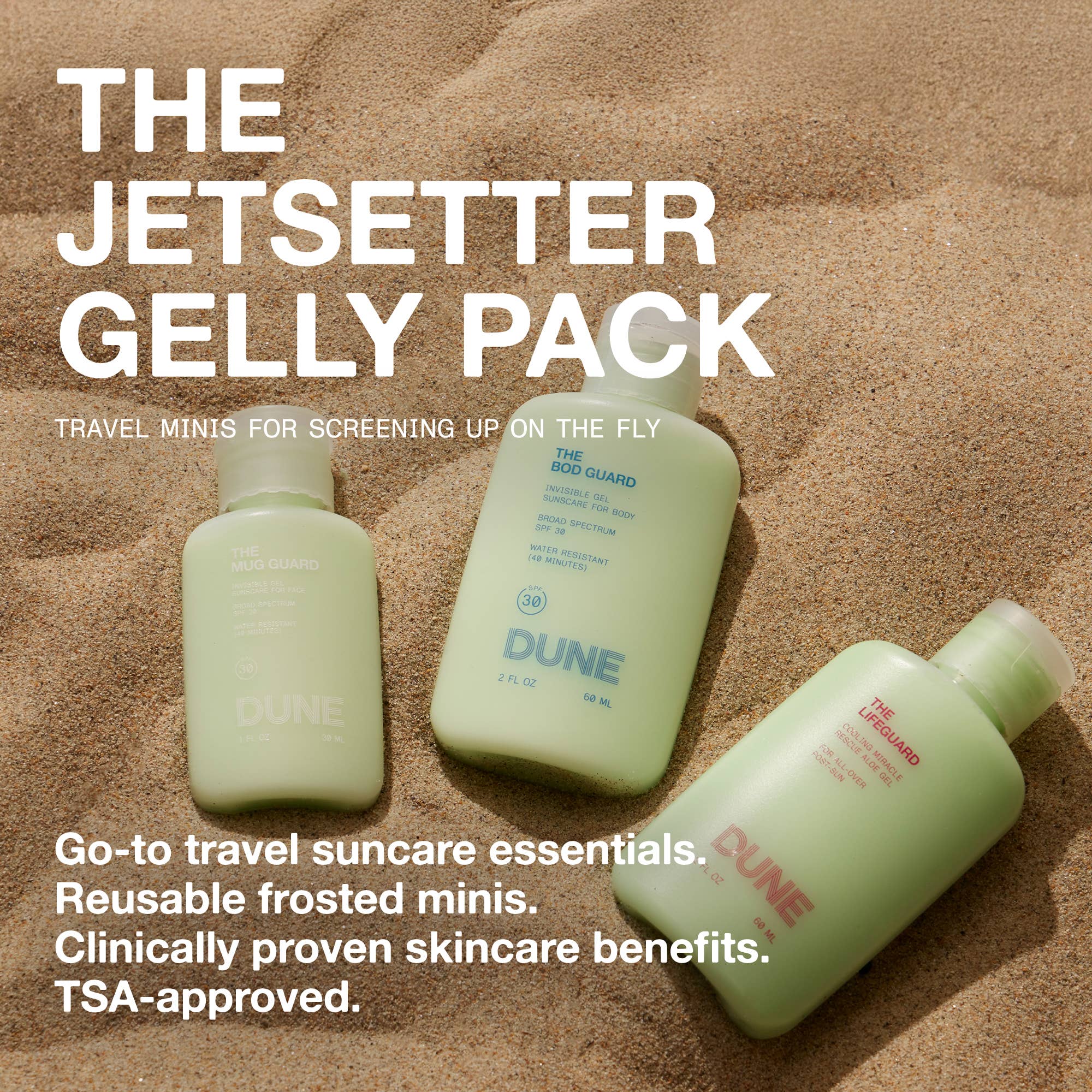 DUNE Suncare - Wholesale Sunscreen - The Jetsetter Gelly Pack - TSA - approved Travel minis1