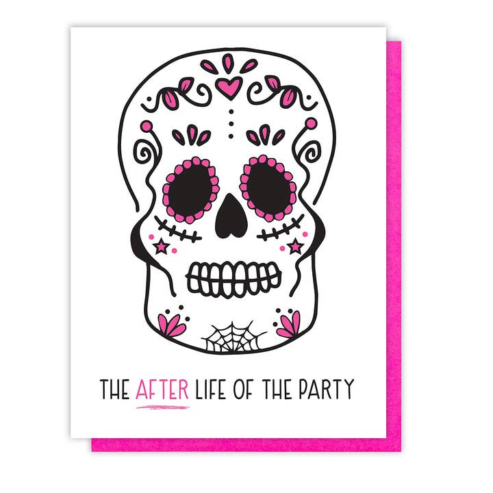 After Life of the Party Skull Halloween Letterpress Card for wholesale by Kiss and Punch
