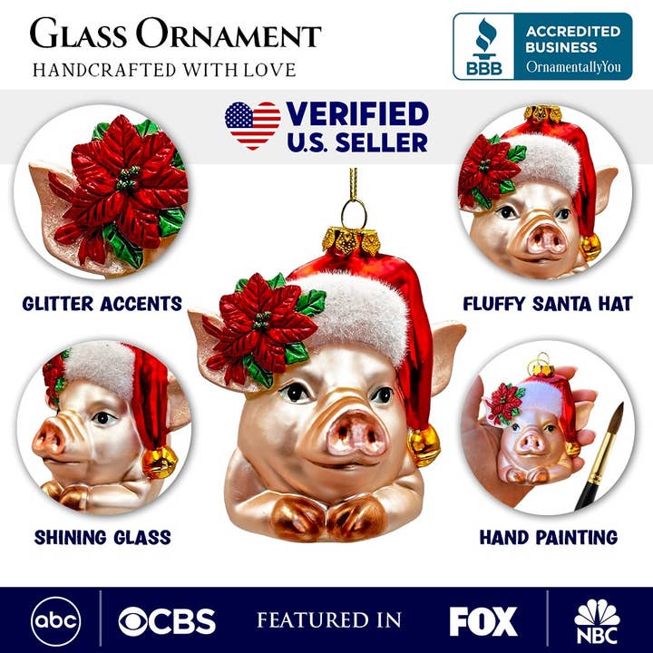 OrnamentallyYou - Wholesale Ornament - Charming Pig with Santa Hat Glass Christmas Ornament2