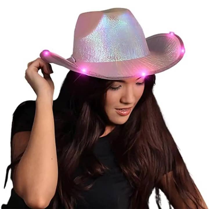 Blinkee.com, LLC – Chapéu de cowboy - Mulher por atacado – Chapéus de Cowboy Space Cowgirl Metálicos LED, Pack de 35