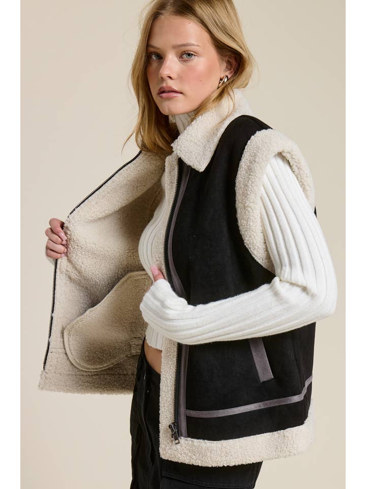 Mimosa - Wholesale Outerwear Vest - Women's - Faux Suede Shearling Vest Jacket10