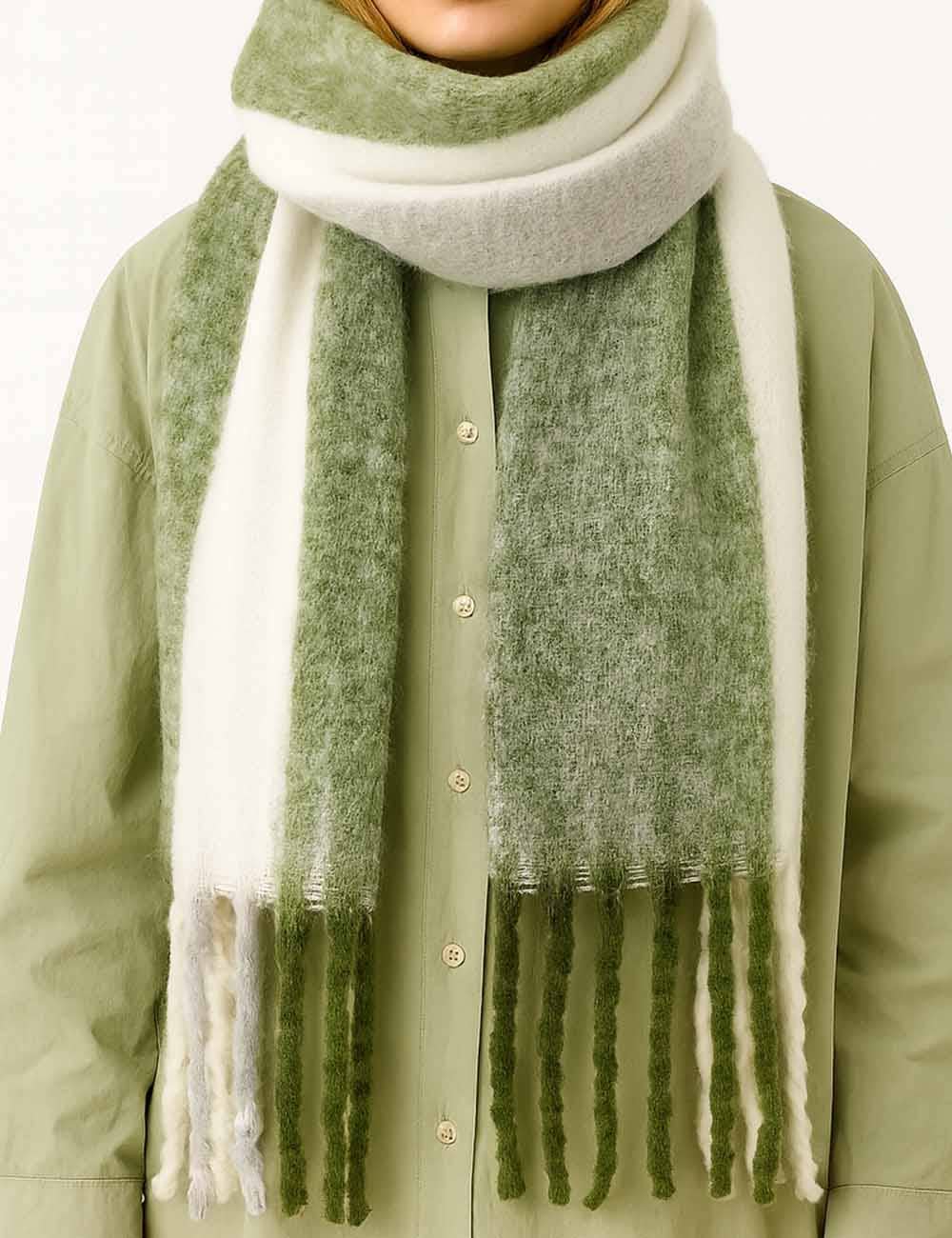 Sweetkama - Wholesale Scarf - Women's - Ladies Color Block Fringe Knit Scarf5