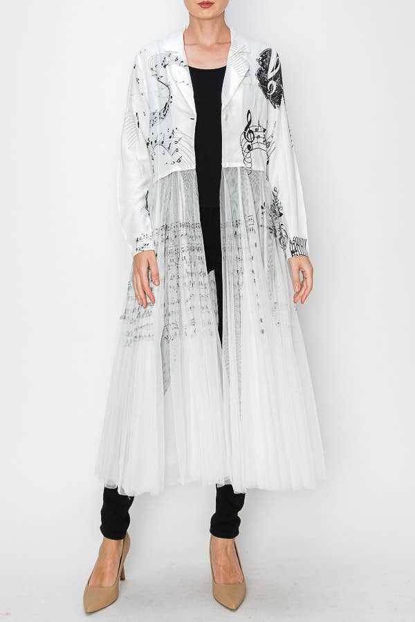 Chic Contrast Longline Blazer Jacket With Mesh Tulle Panel - 4773IV MS for wholesale on Faire