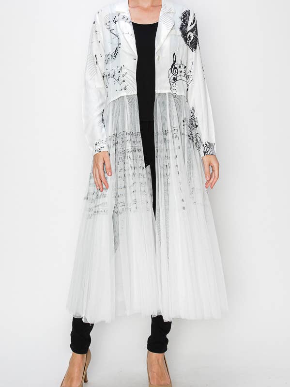 Chic Contrast Longline Blazer Jacket With Mesh Tulle Panel - 4773IV MS for wholesale on Faire0