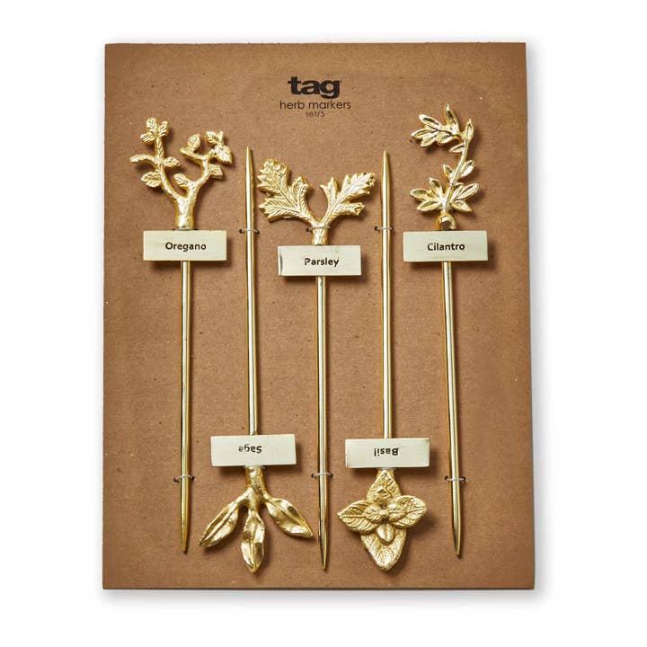 Herb Marker S/5 Brass Stainless Steel Christmas for wholesale on Faire