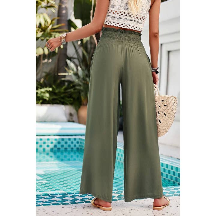 Elings - Wholesale Pants - Women's - Pockets Elastic Waist Band Smocked Wide Leg Pant14