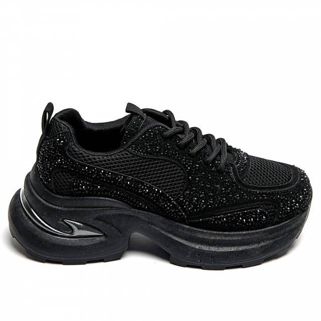 No Doubt Shoes – Engroshandel Lifestyle sneaker - Dame – KVINDERS SNEAKERS MED RHINESTONE-DETALJER OG TYK SÅL MED SNØREBÅND