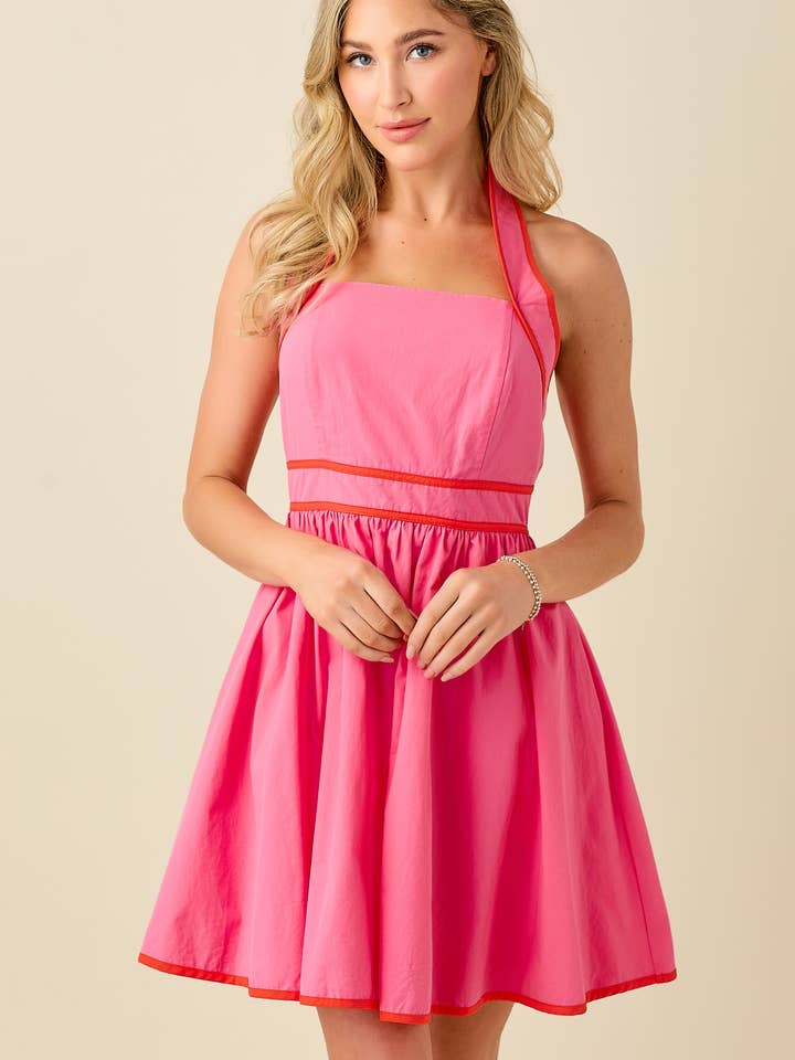 BABY PINK – wholesale Klänning - Dam – Halterneck rygglös miniklänning med kontrasterande kantband30