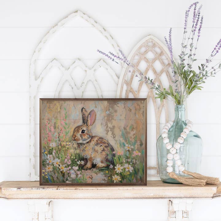 Kendrick Home - Wholesale Wood Wall Art - Spring Bunny By Nini Art1