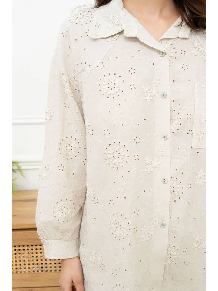 Happy look - Wholesale Shirt - Women's - Long-sleeve cotton shirt with 3D embroidery4