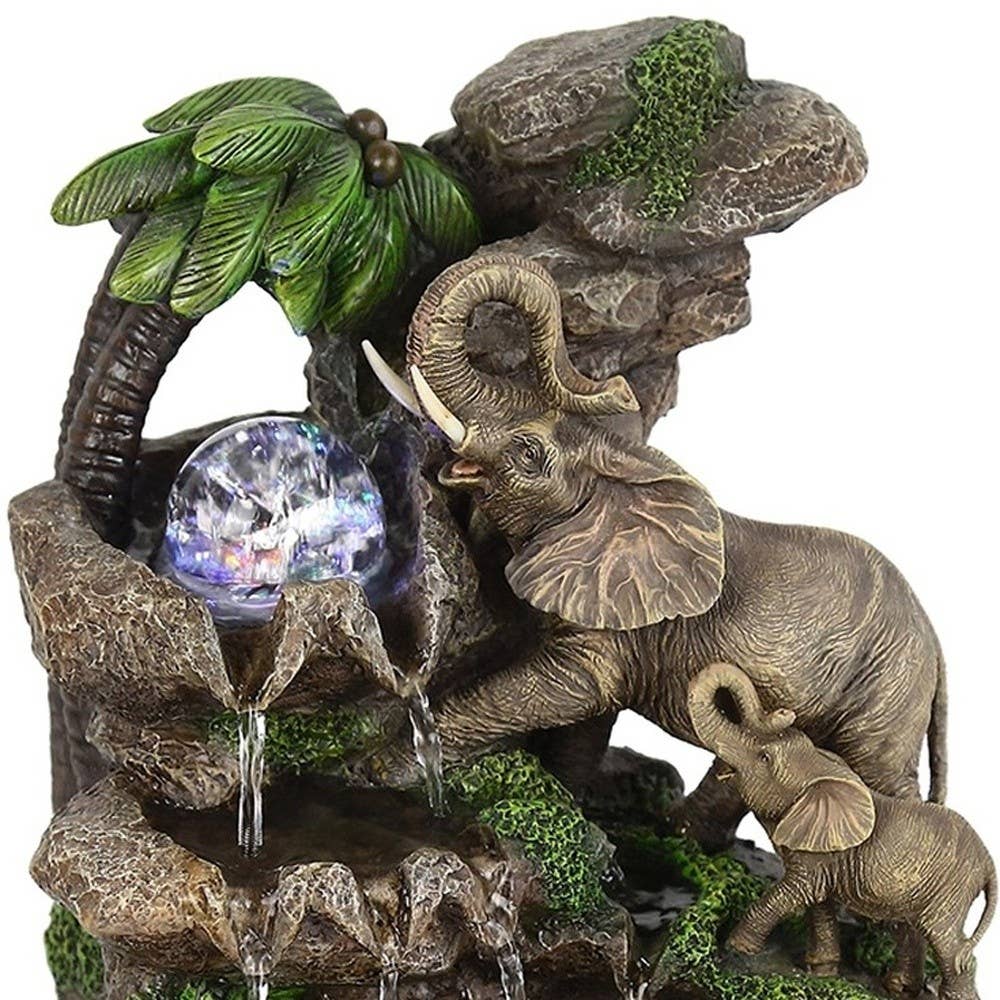 HomeRoots - Wholesale Decorative Tabletop Object - 11" Gray Polyresin Elephant Tabletop Fountain with Light2