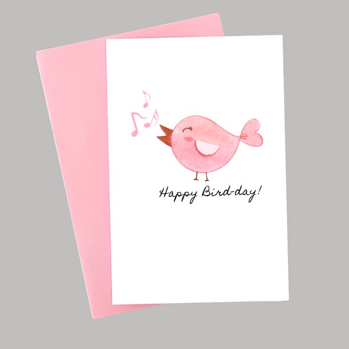 I Hart Pink Cards - Wholesale Birthday Card - Happy Bird-day!