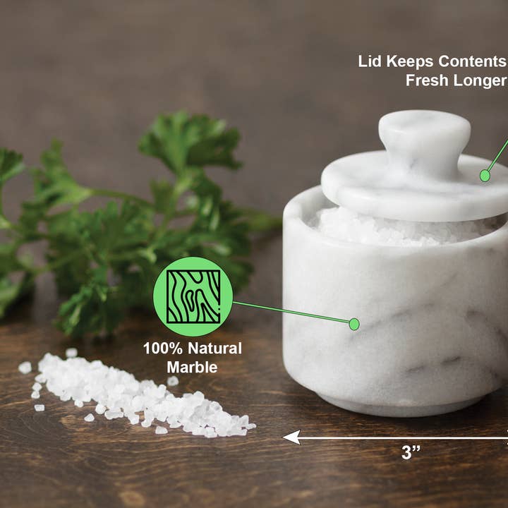 Fox Run Brands - Wholesale Salt Mill - Fox Run White Marble Salt Cellar with Lid, 3.42' x 3.33"5