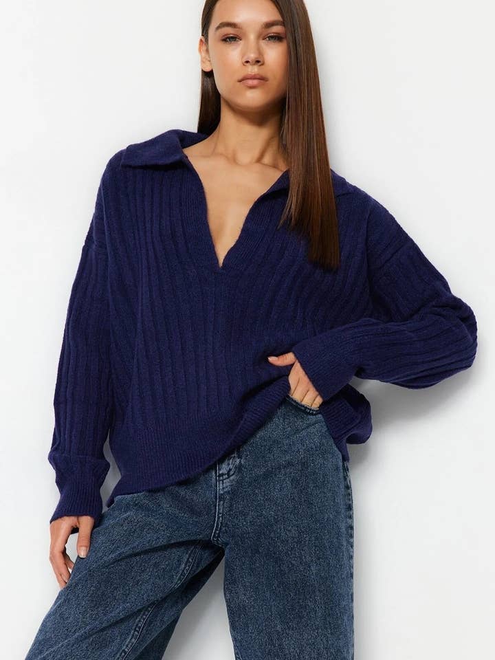 Jersey de Punto con Cuello Polo de Viscosa de Textura Suave para venta al por mayor de Hoxton Gal