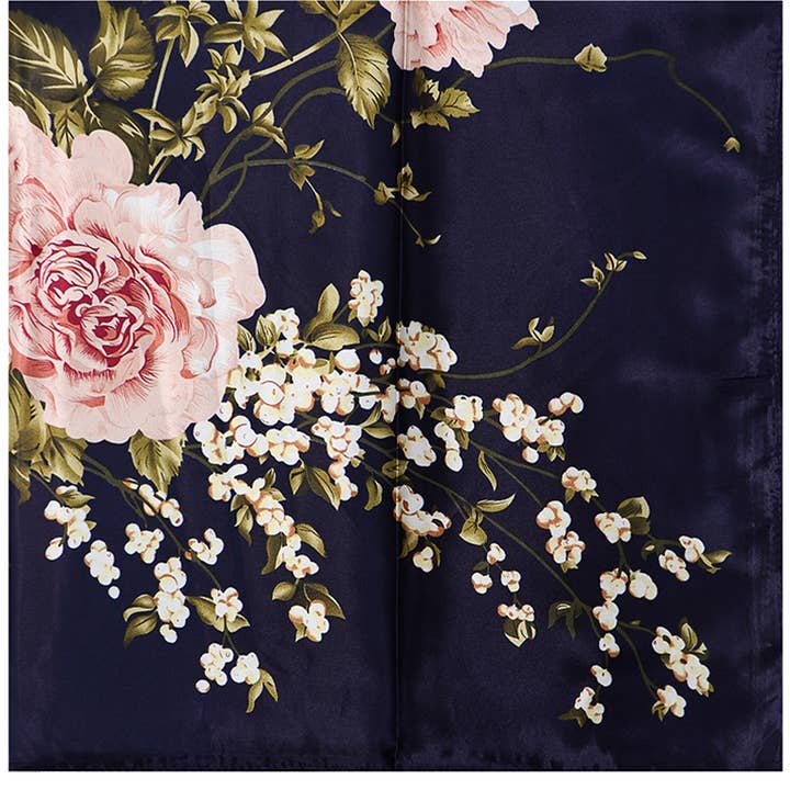 Cap Zone - Wholesale Scarf - Women's - Peony Cherry Blossom Floral Faux Silk Satin Square Scarf9
