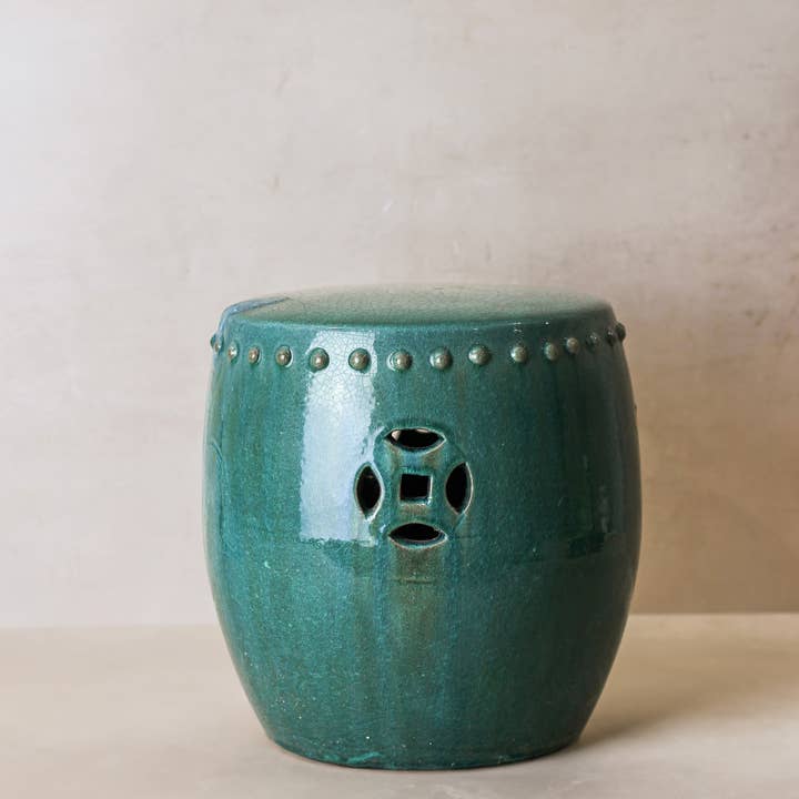 Botanical Boys - Vente Tabouret - Tabouret de jardin asiatique vintage en céramique émaillée vert émeraude - N°13