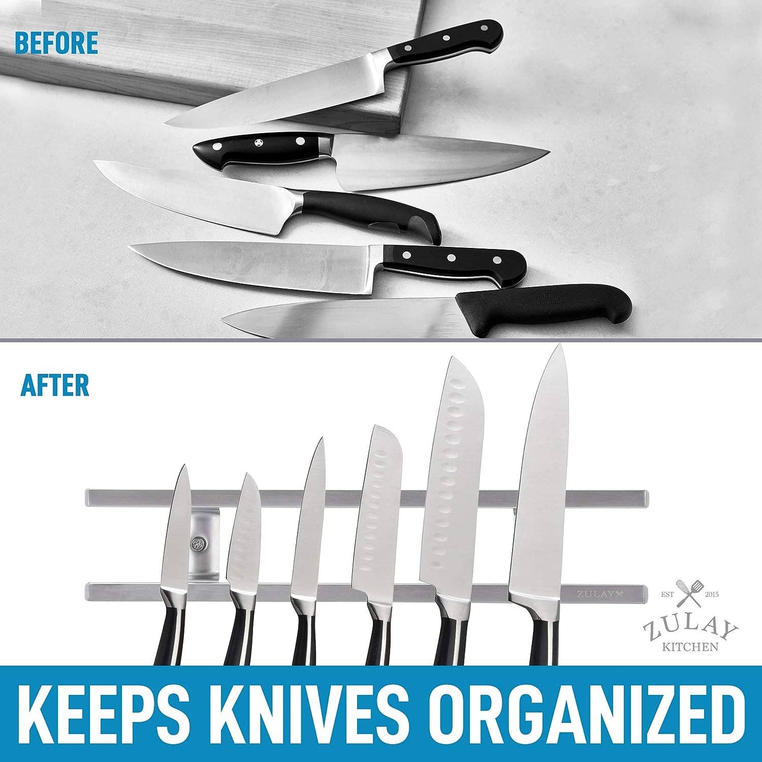 Zulay Kitchen – wholesale Knife storage – Stainless Steel Knife Magnetic Strip With Hanging Hooks13