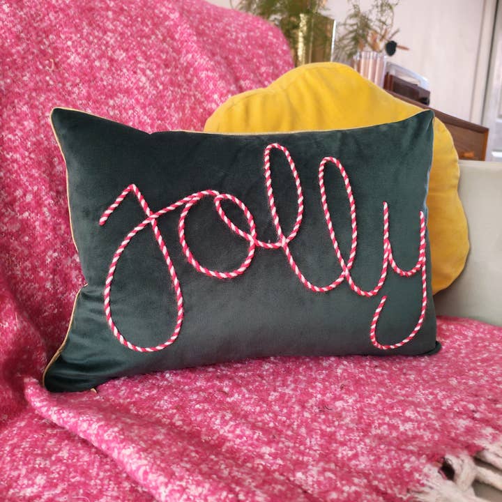 Jolly Embroidered Velvet Christmas Cushion for wholesale by JordanLovellA