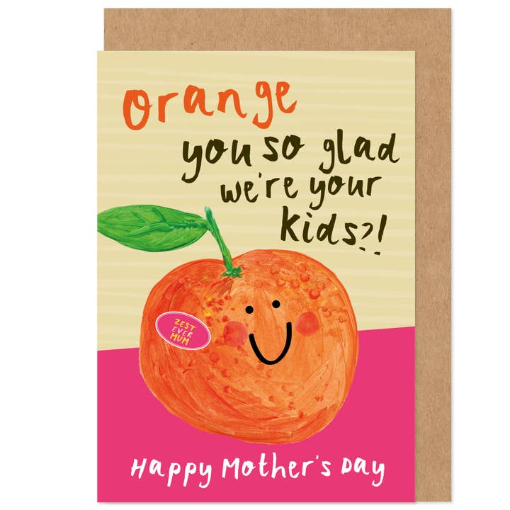 Funny Orange Fruit Mother's Day Card - Single/Multiple Kids for wholesale by Bow & Bell