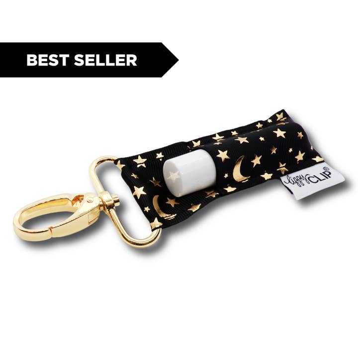 LippyClip Lip Balm Holder - Wholesale Lip Balm Case/Holder - Celestial Moon Stars Black + Gold LippyClip® Lip Balm Holder