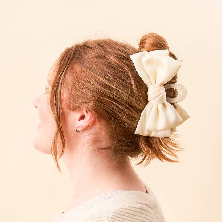The Darling Effect - Wholesale Hair Clip - Women's - Satin Bow Claw Clip- Cream