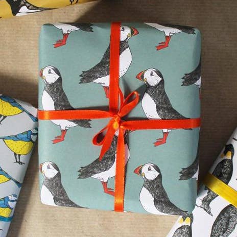 Puffin Recyclable Wrapping Paper - Nautical Gift Wrap for wholesale by martha and hepsie ltd